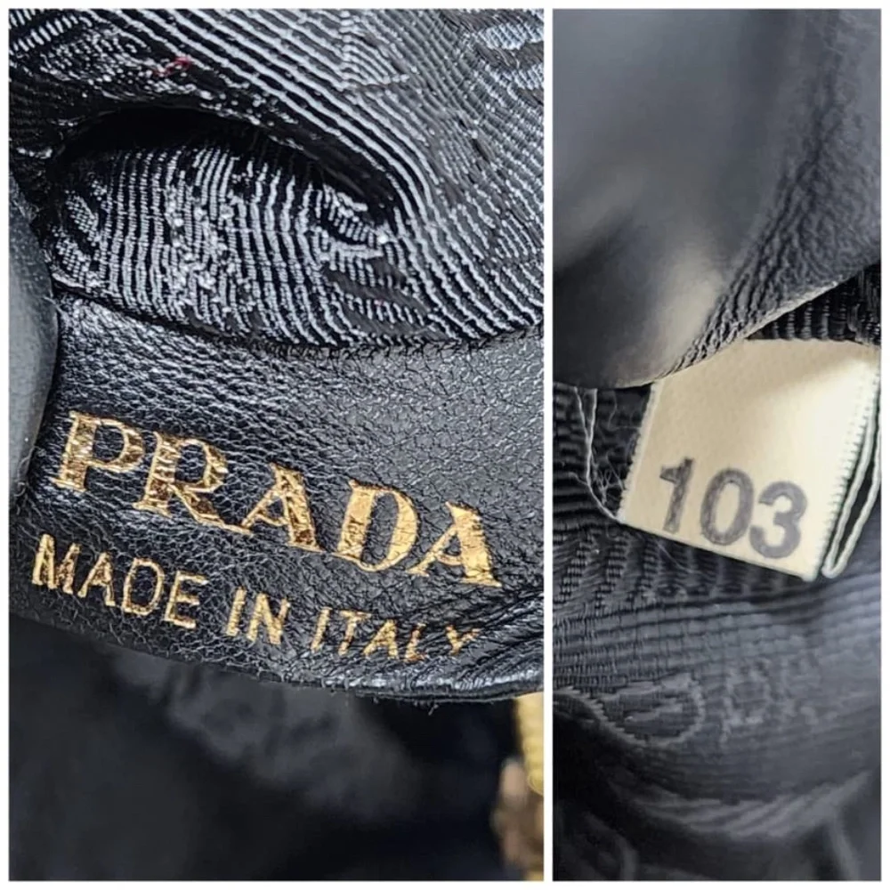 Authentic Prada Nylon Top Handle Jacquard Satchel Bag Black